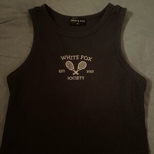 White Fox Black Crop Tank Top
